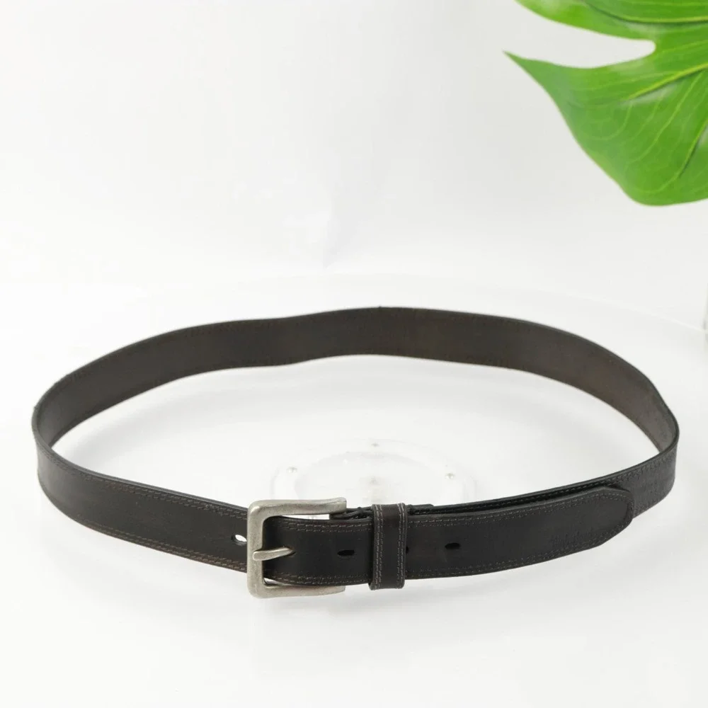 Timberland Mens Belt Size 36 Brown Leather Work Casual Adjustable Buckle Logo